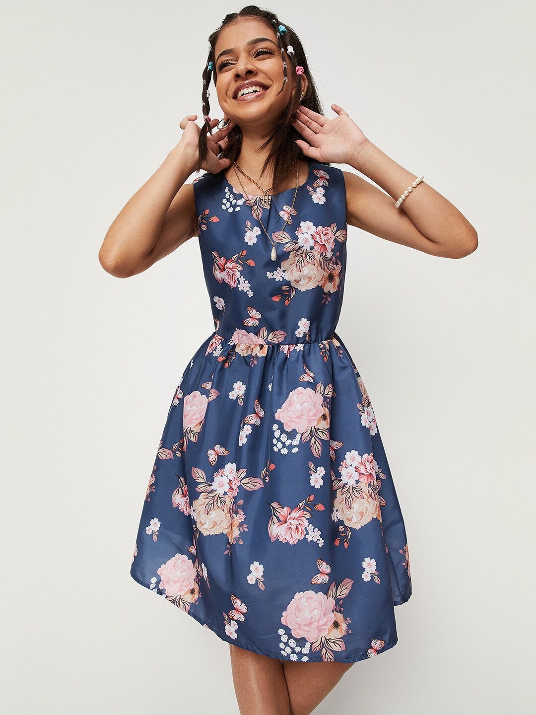 

Max Girls Blue Floral A-Line Dress