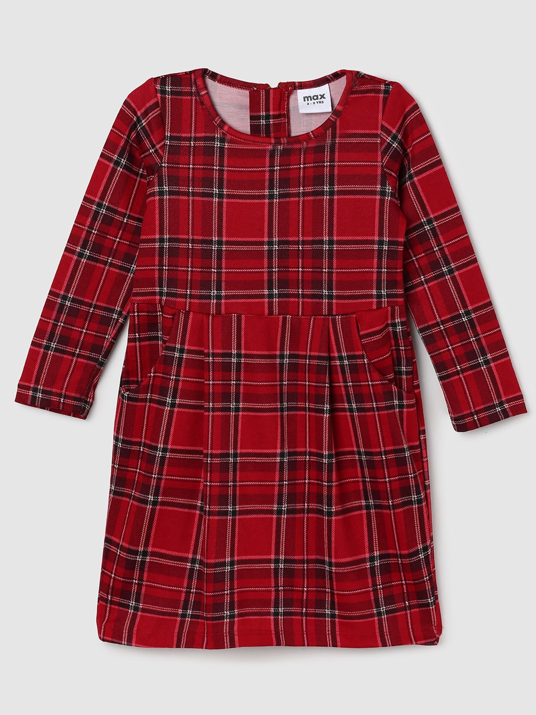 

max Girls Red Checked Pure Cotton A-Line Dress