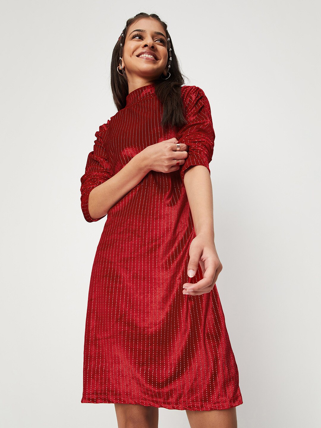 

max Girls Red Printed A-Line Dress