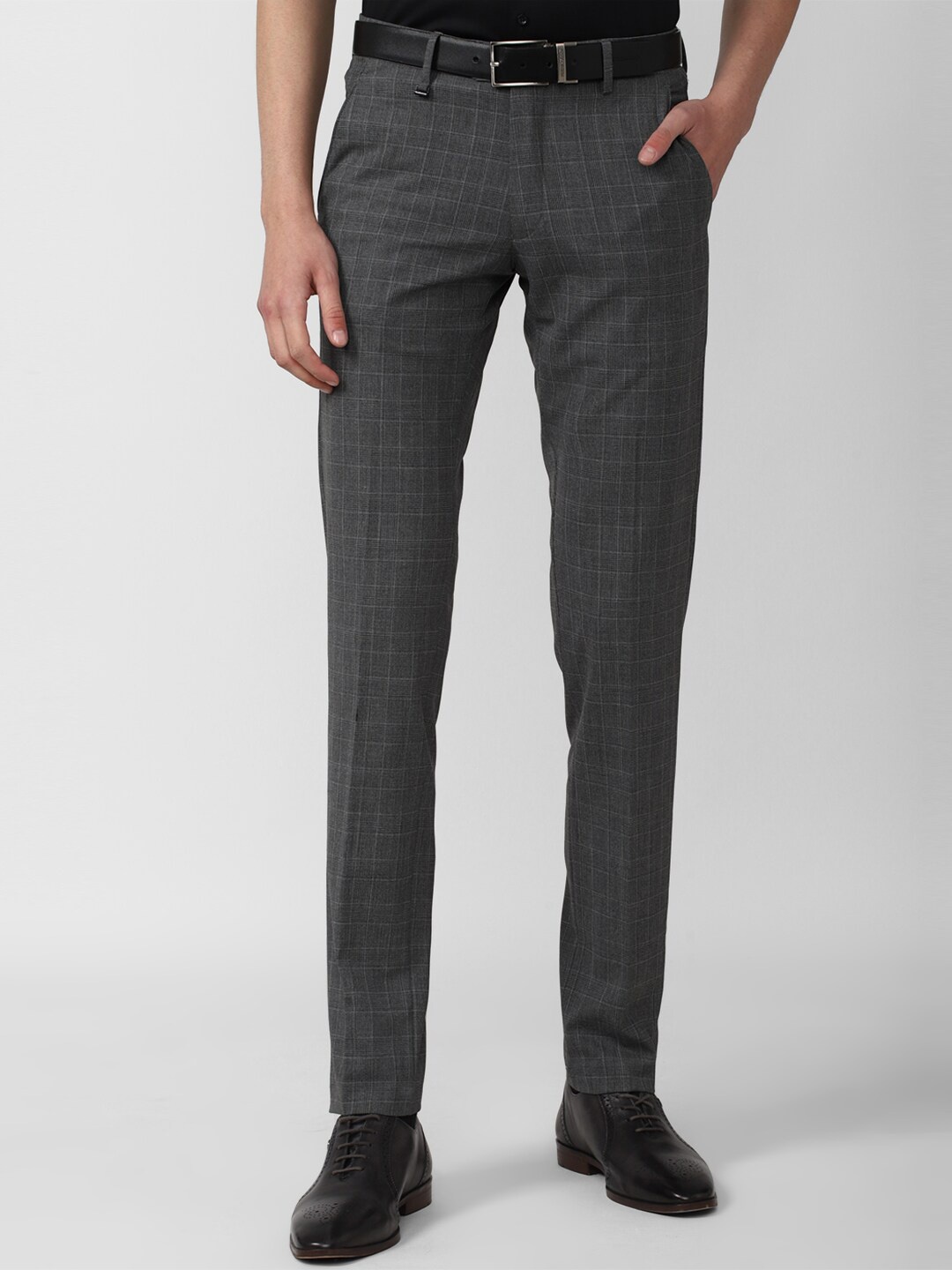 

Van Heusen Men Checked Slim Fit Formal Trousers, Charcoal