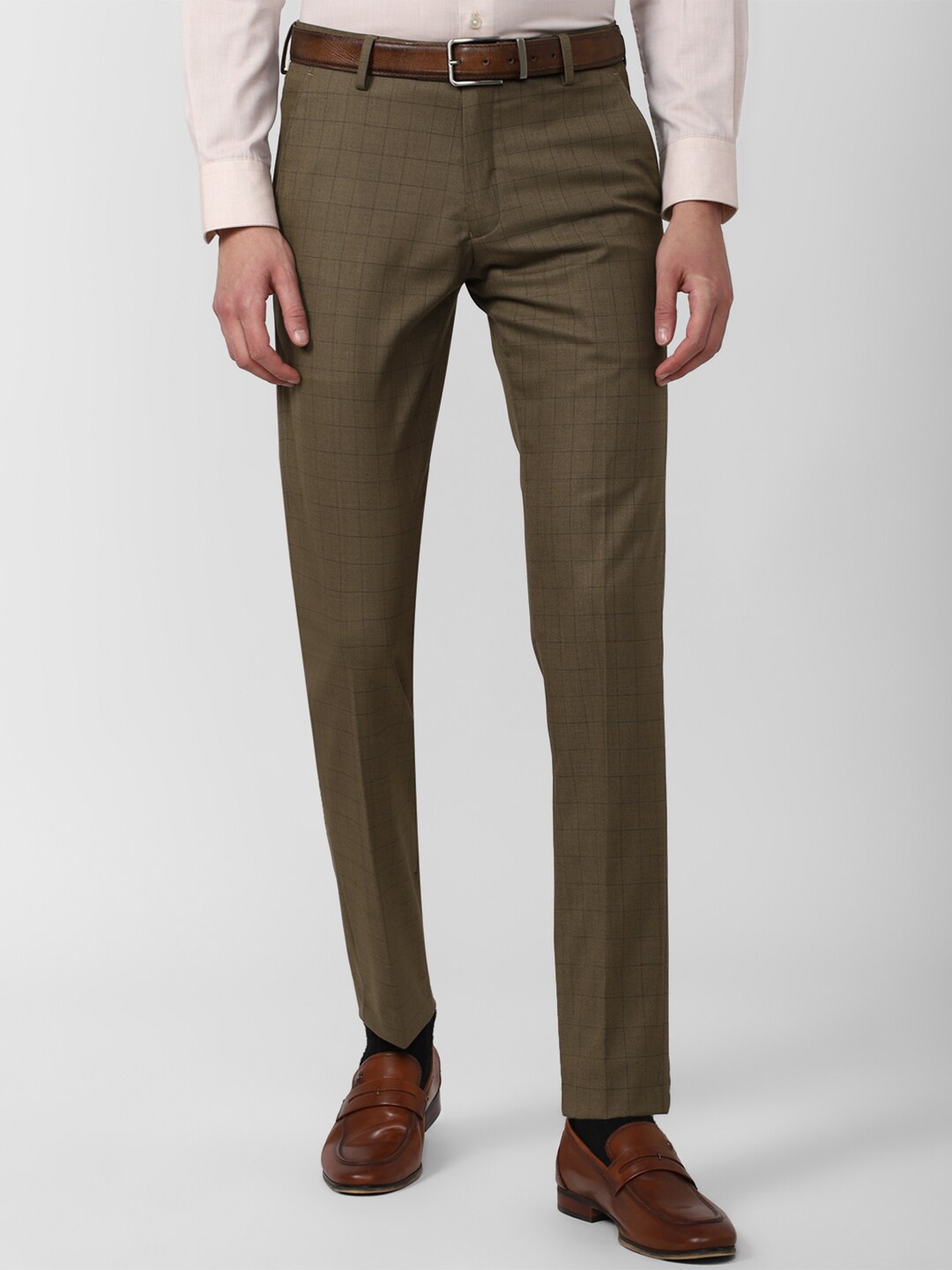 

Van Heusen Men Brown Checked Slim Fit Formal Trousers