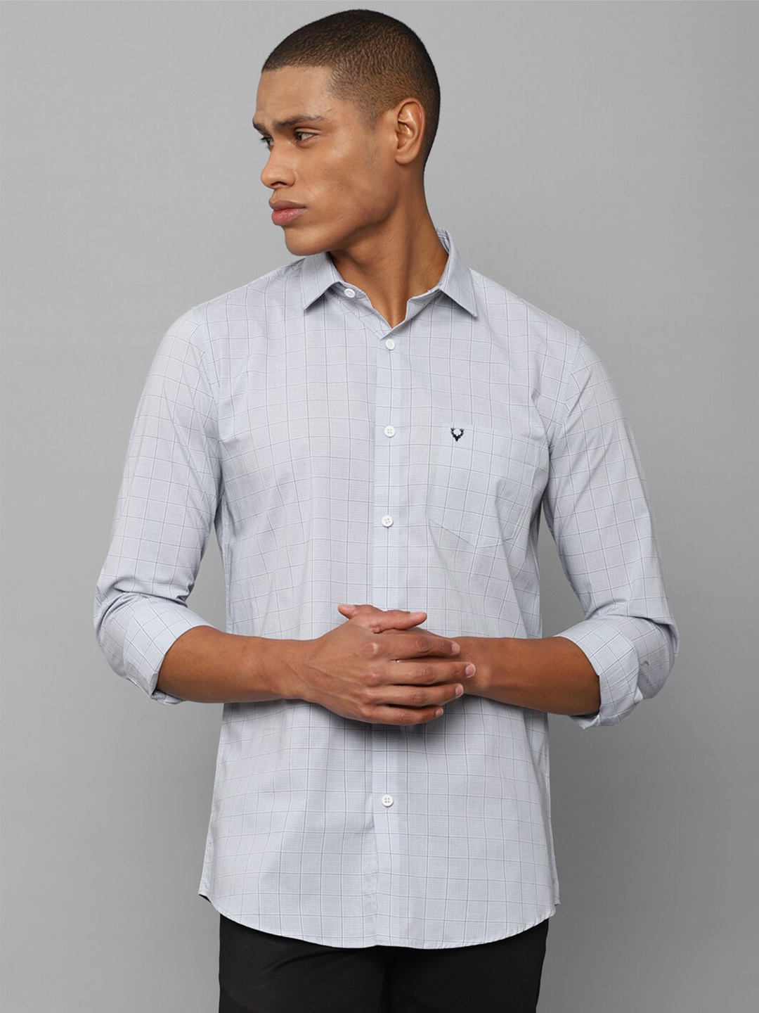 

Allen Solly Men Blue Cotton Slim Fit Grid Tattersall Checks Checked Casual Shirt