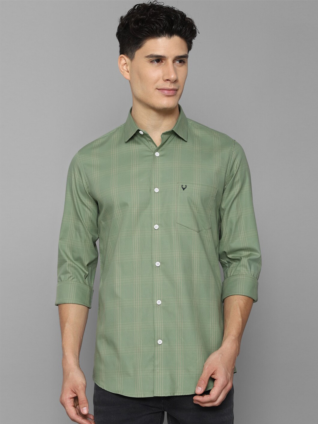 

Allen Solly Men Green Cotton Slim Fit Checked Casual Shirt