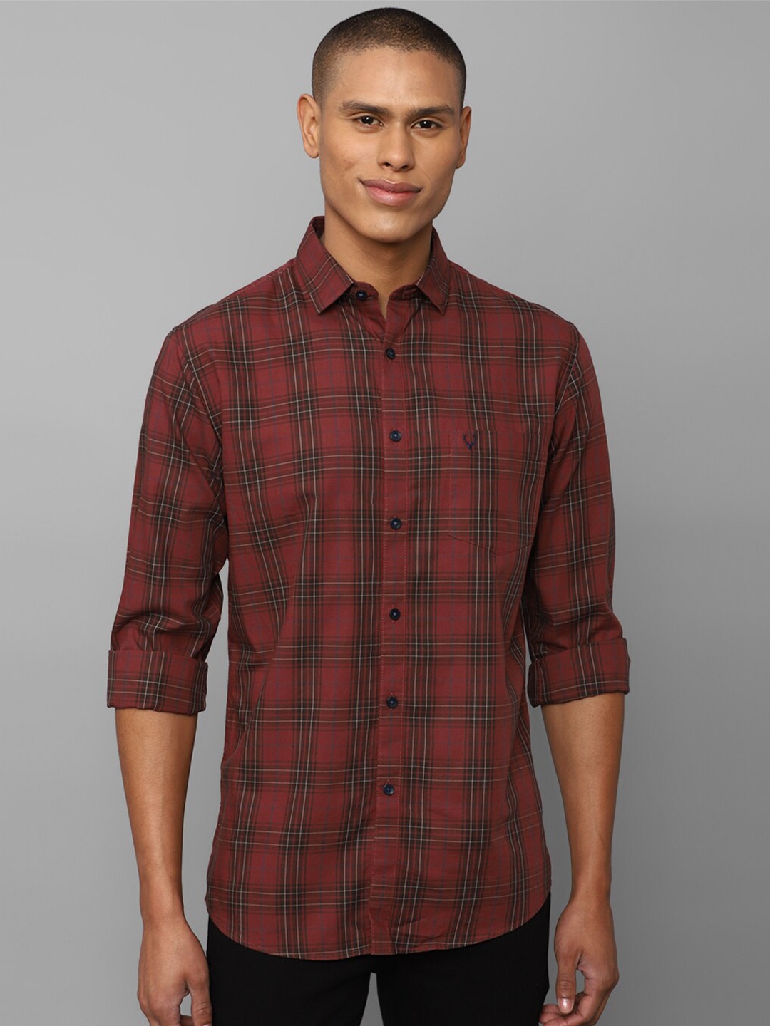 

Allen Solly Men Red Cotton Slim Fit Tartan Checks Checked Casual Shirt