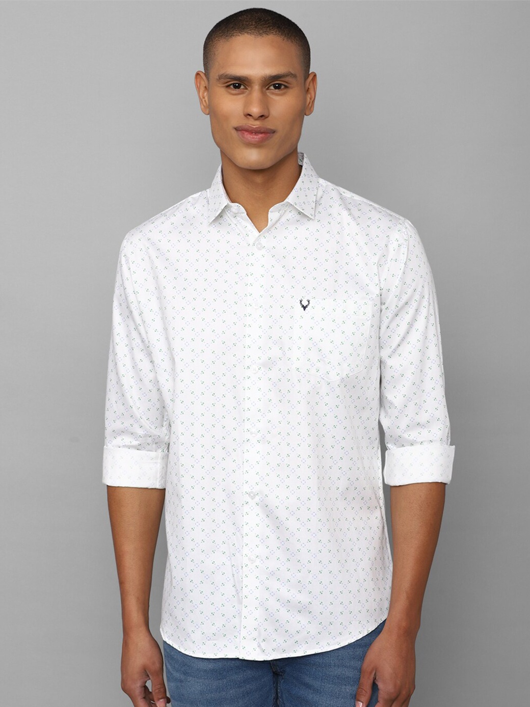 

Allen Solly Men White Cotton Slim Fit Printed Casual Shirt