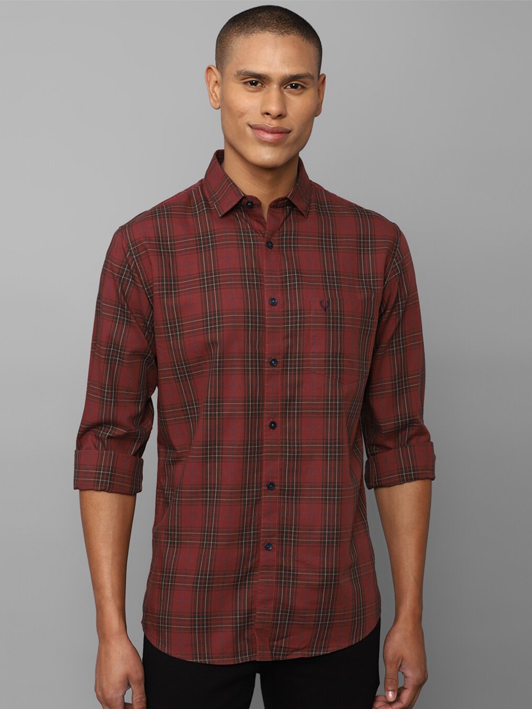 

Allen Solly Men Red Cotton Slim Fit Tartan Checks Checked Casual Shirt