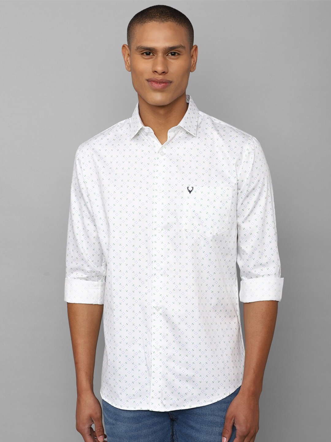 

Allen Solly Men White Cotton Slim Fit Printed Casual Shirt