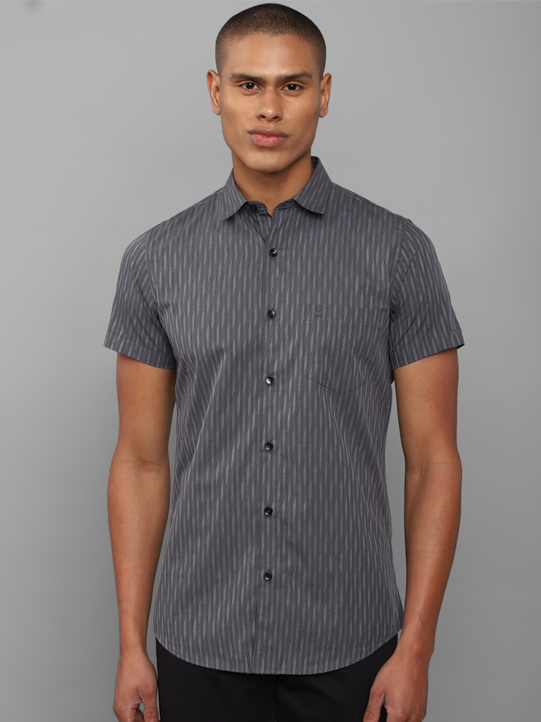 

Allen Solly Men Grey Slim Fit Striped Pure Cotton Casual Shirt