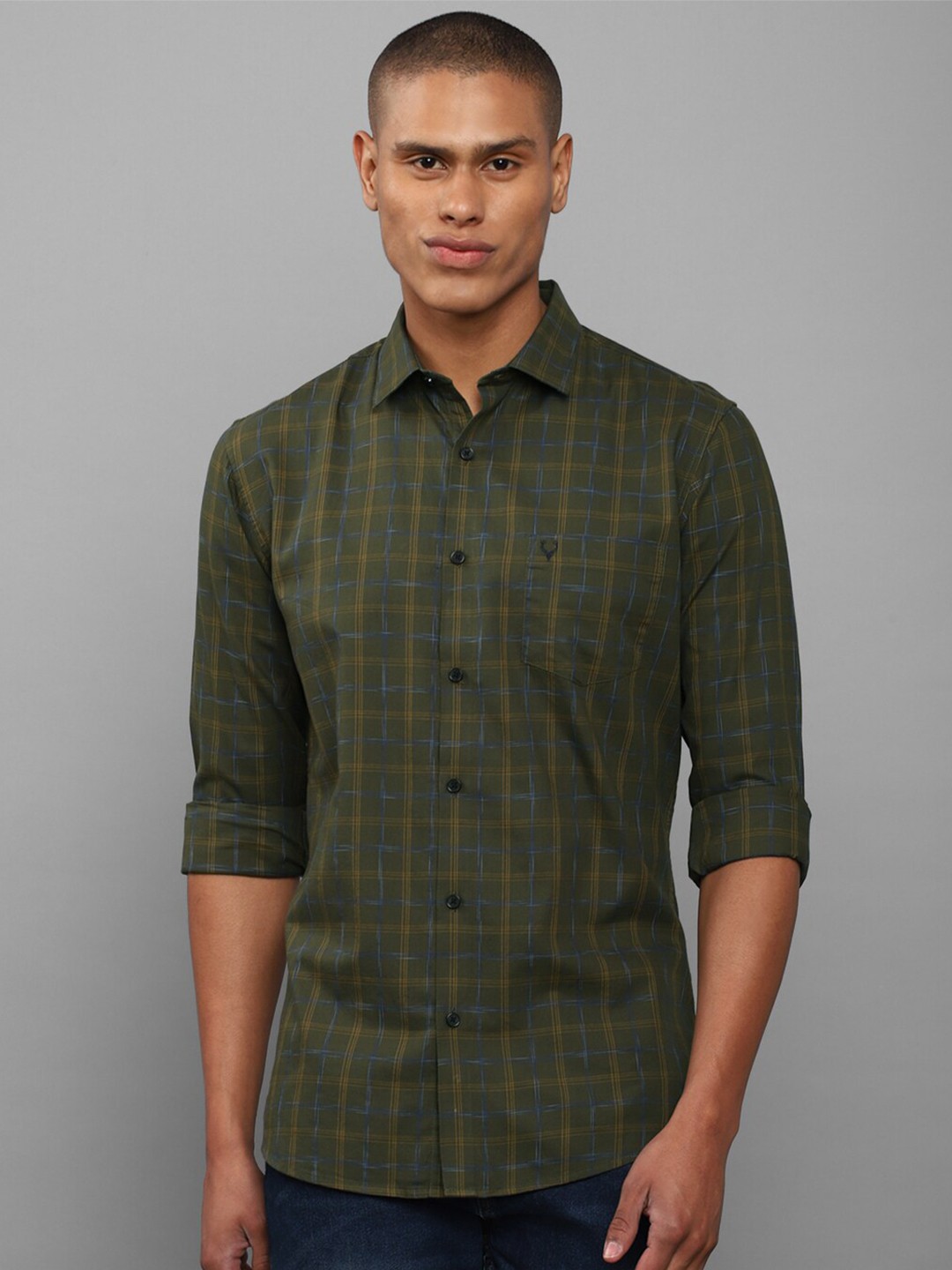 

Allen Solly Men Green Cotton Slim Fit Checked Casual Shirt