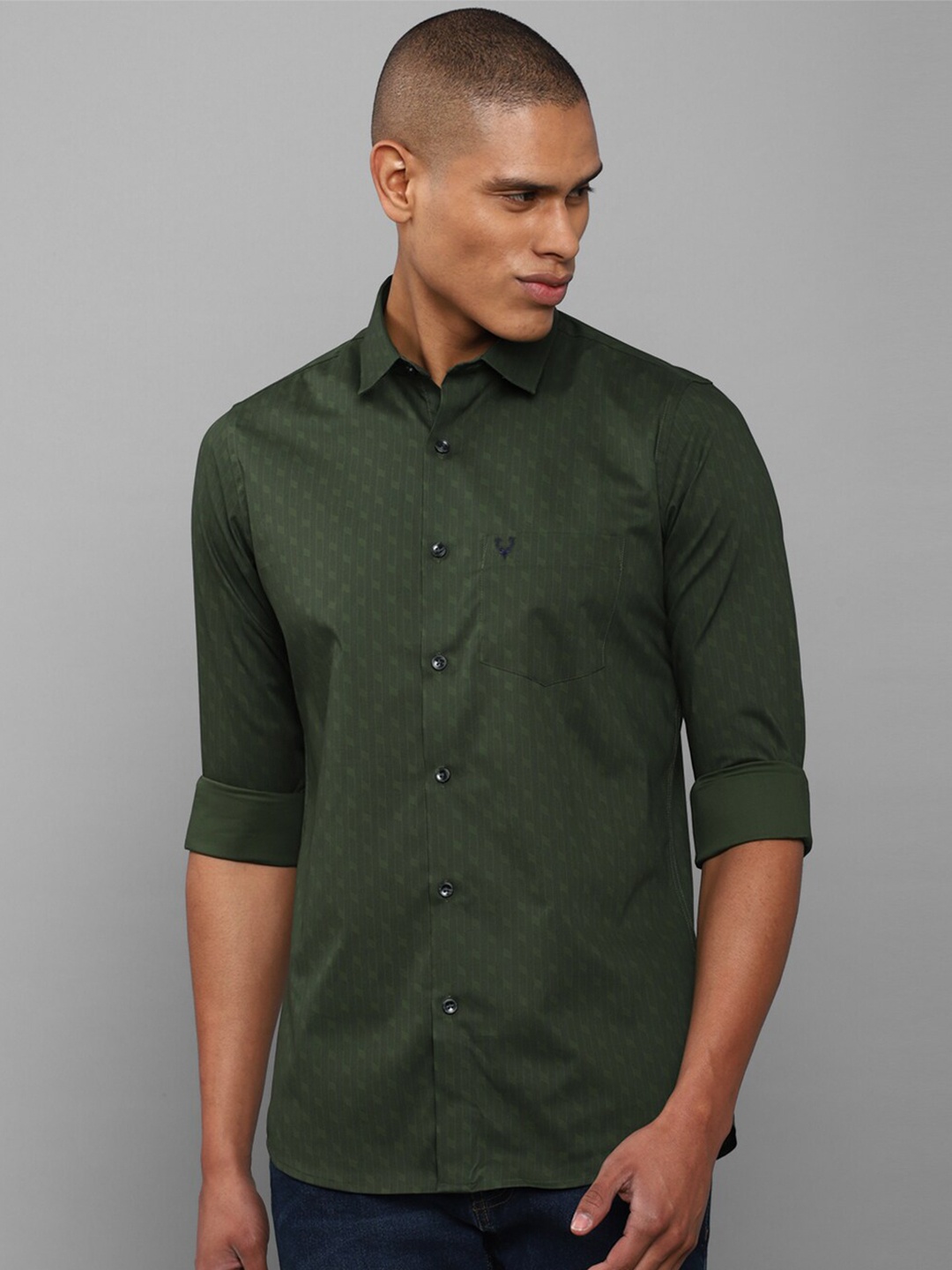 

Allen Solly Men Cotton Slim Fit Printed Casual Shirt, Green