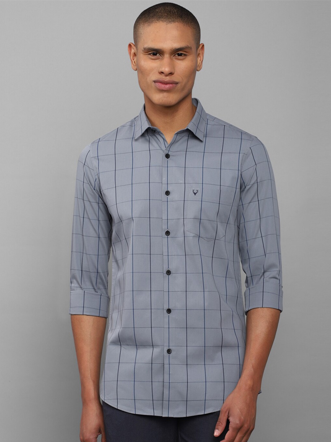

Allen Solly Men Grey Cotton Slim Fit Windowpane Checks Checked Casual Shirt