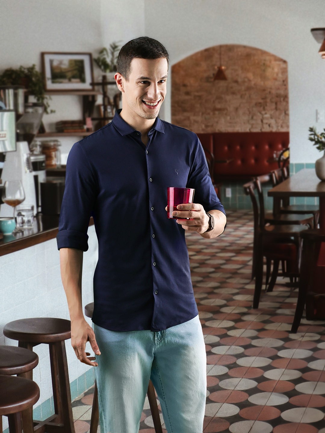 

Allen Solly Men Navy Blue Cotton Slim Fit Casual Shirt