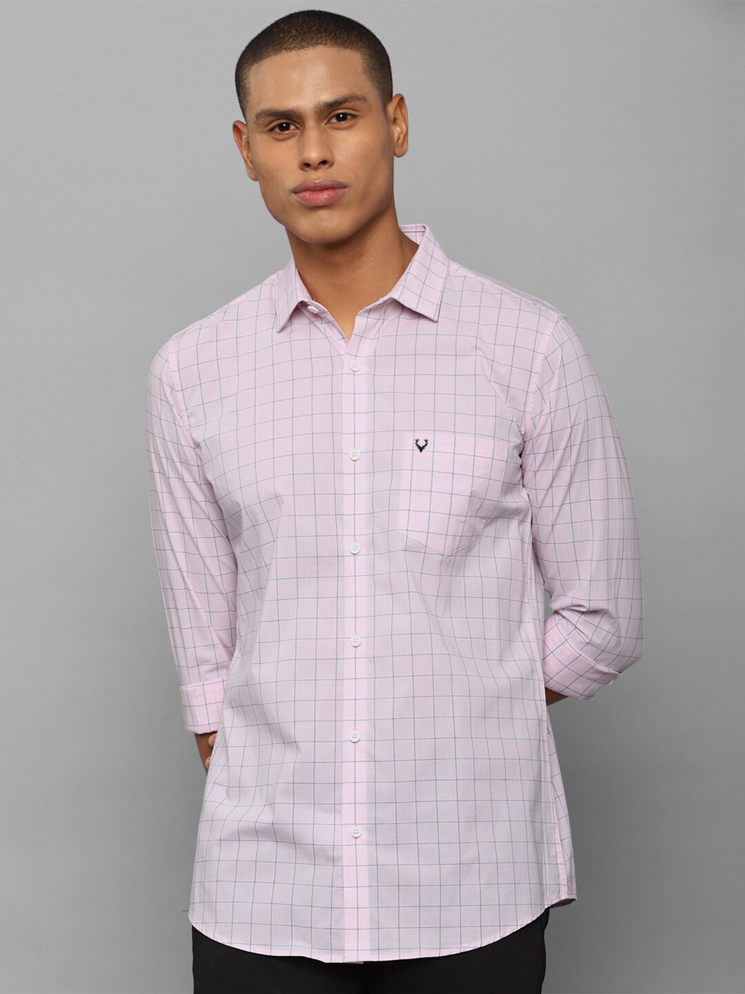 

Allen Solly Men Pink Cotton Slim Fit Grid Tattersall Checked Casual Shirt