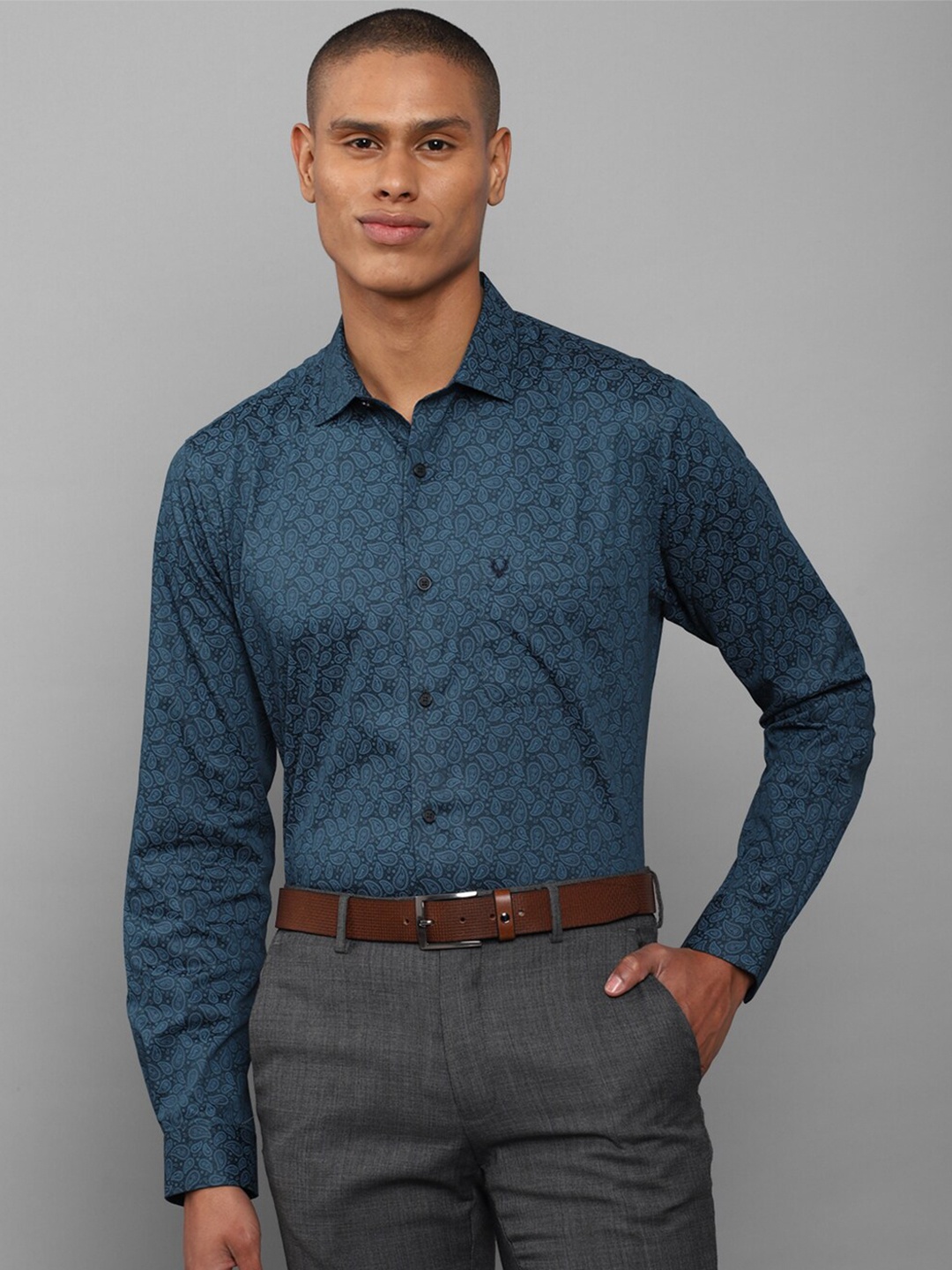 

Allen Solly Men Slim Fit Printed Pure Cotton Formal Shirt, Blue