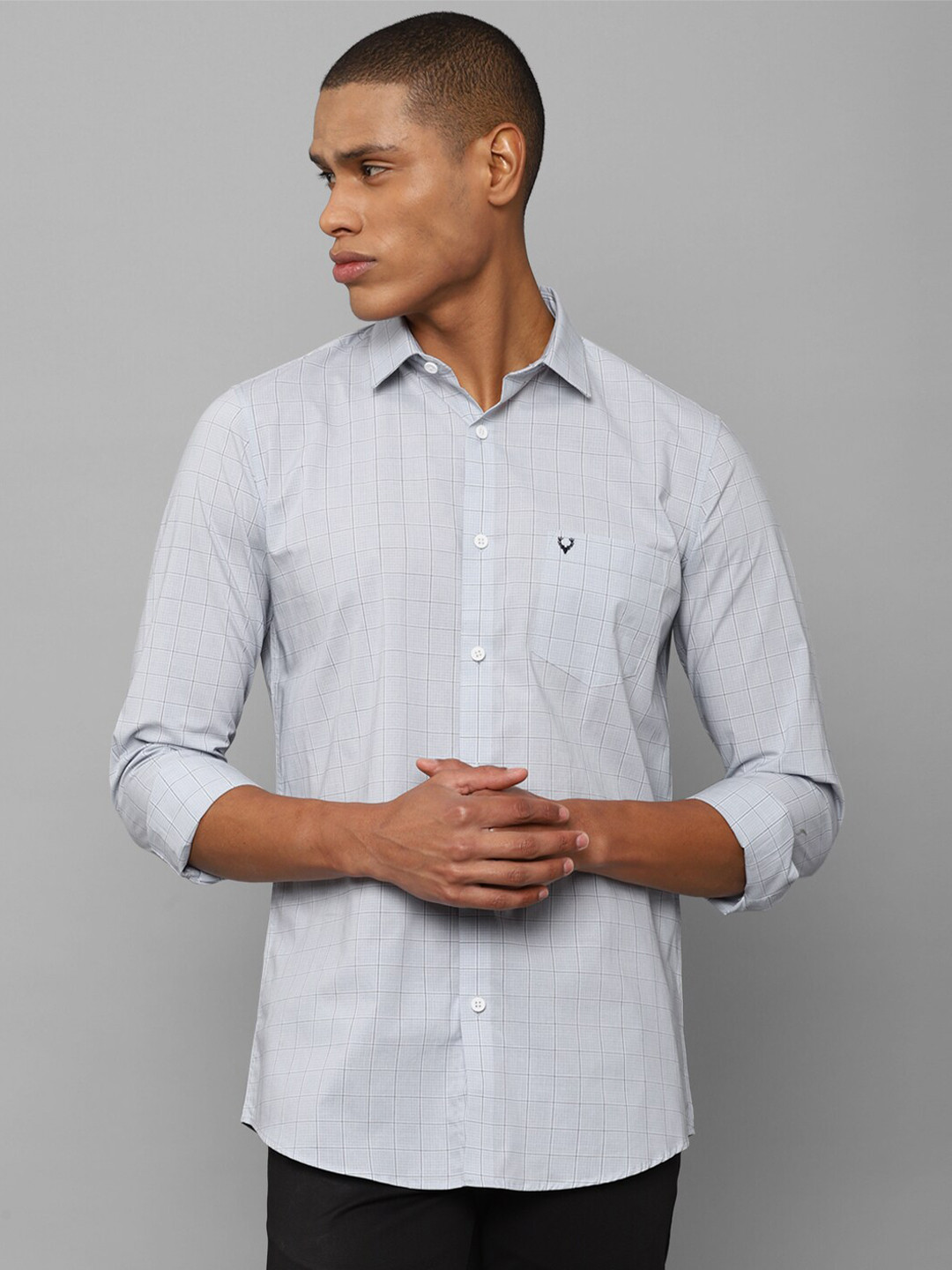 

Allen Solly Men Slim Fit Grid Tattersall Checks Cotton Casual Shirt, Grey