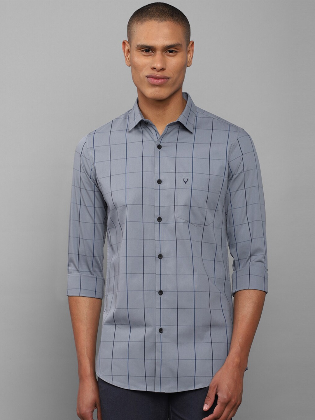

Allen Solly Men Grey Slim Fit Windowpane Checks Cotton Casual Shirt
