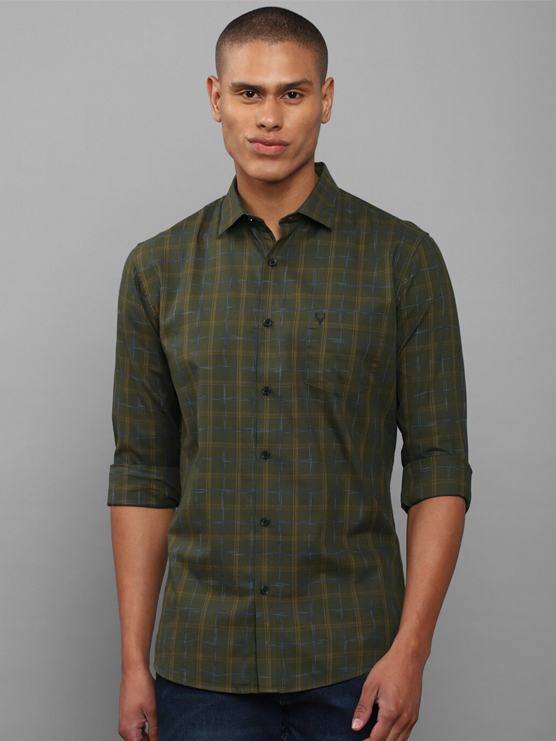 

Allen Solly Men Green Slim Fit Checked Pure Cotton Casual Shirt
