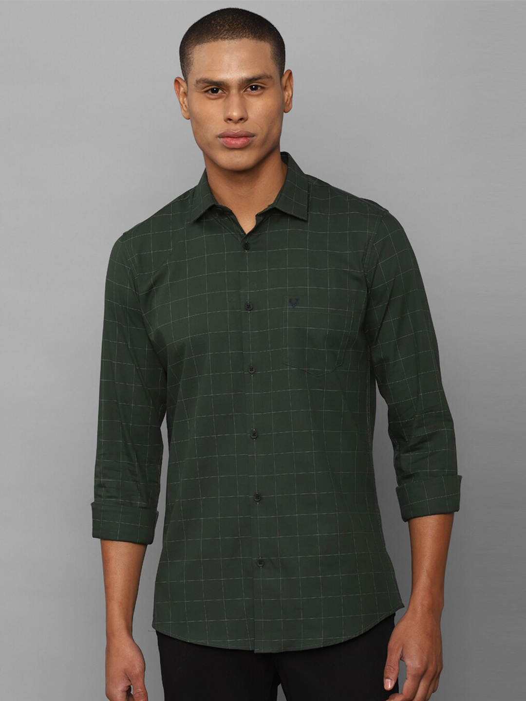 

Allen Solly Men Green Slim Fit Windowpane Checks Cotton Casual Shirt