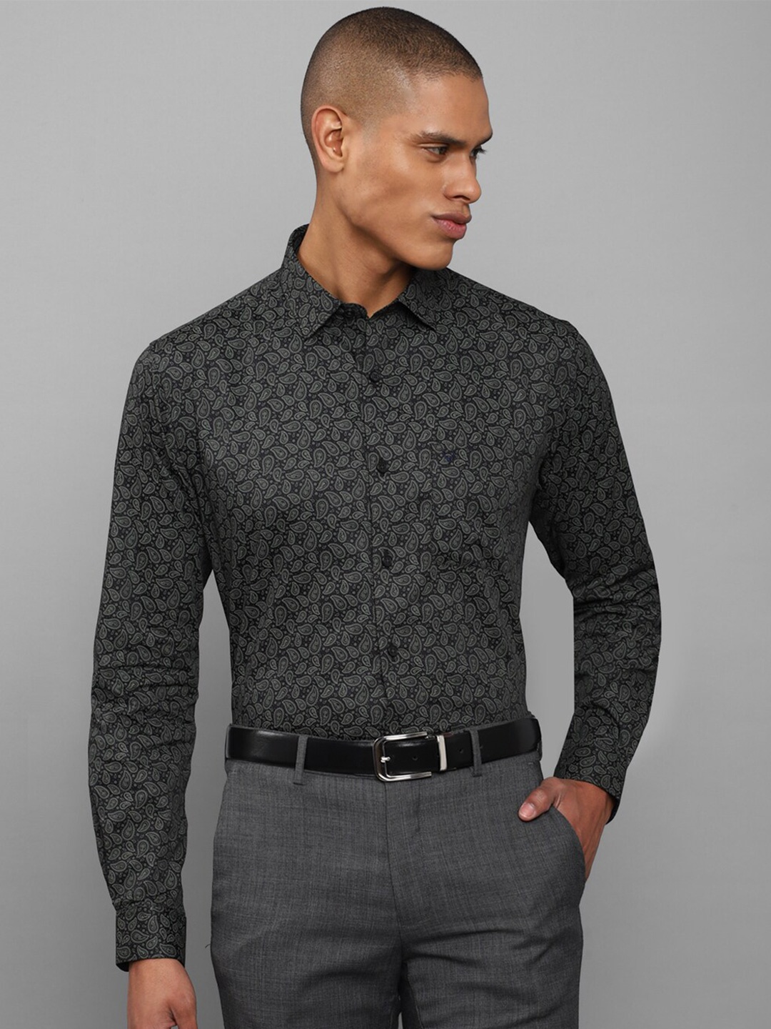 

Allen Solly Men Grey Slim Fit Printed Pure Cotton Formal Shirt