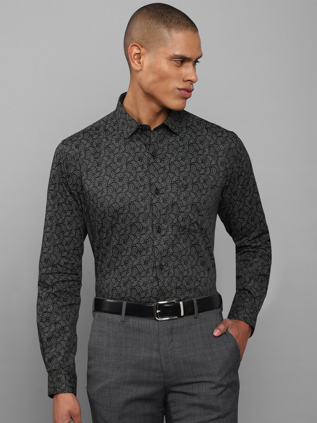 

Allen Solly Men Grey Slim Fit Printed Pure Cotton Formal Shirt