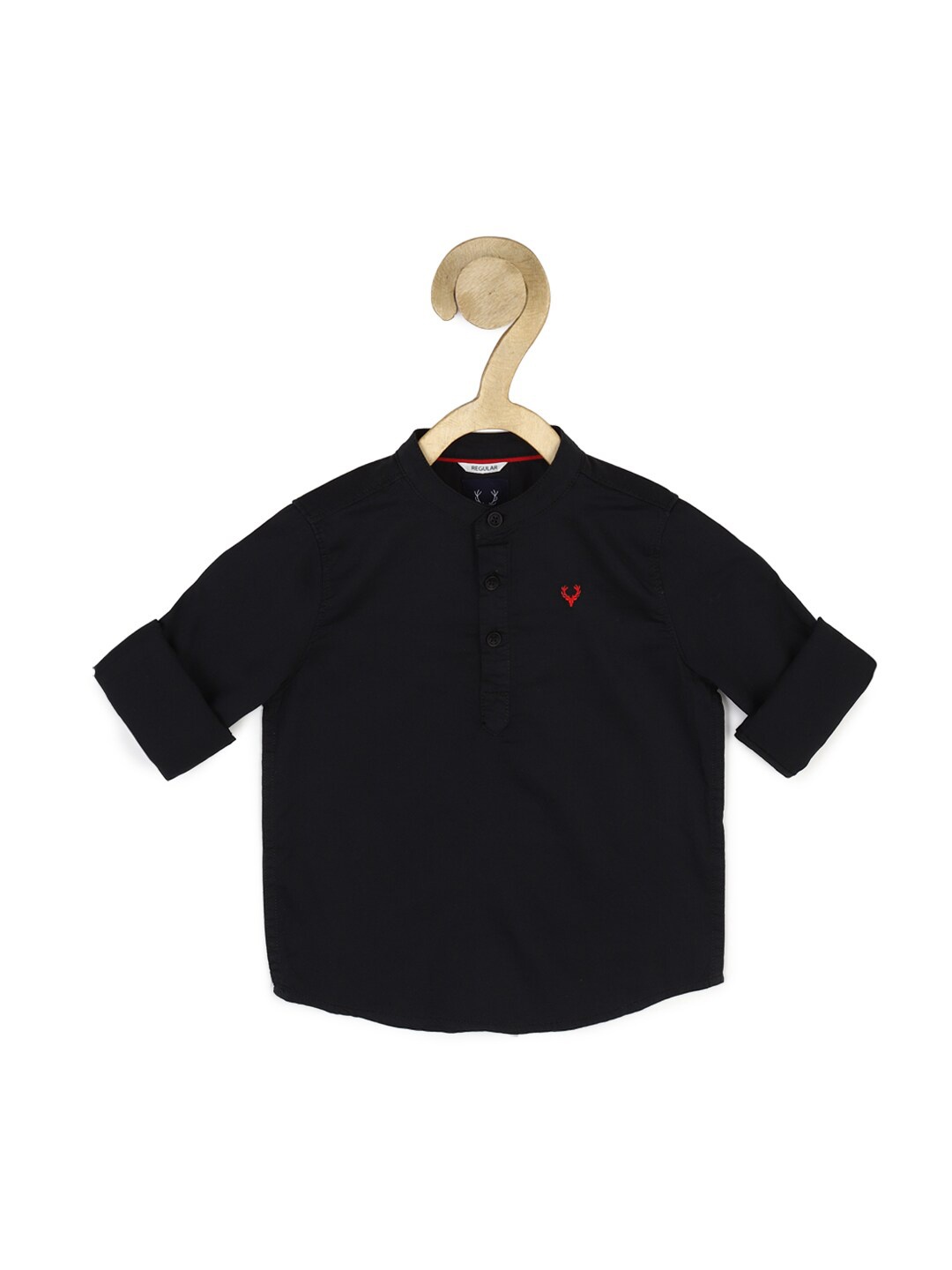 

Allen Solly Junior Boys Black Solid Pure Cotton Casual Shirt