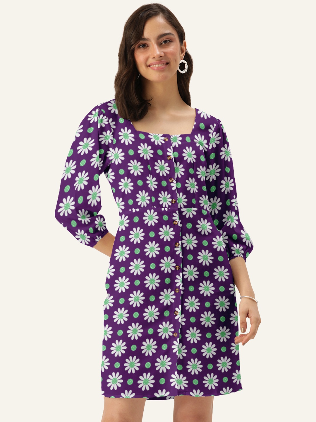 

DressBerry Women Purple Square Neck Floral Sheath Dress