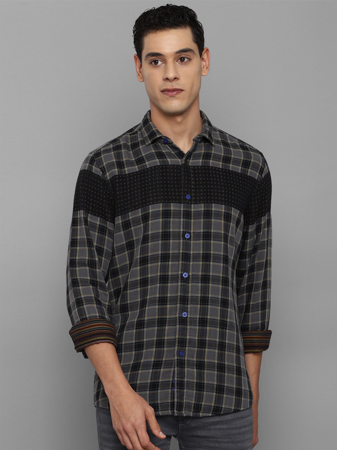 

Allen Solly Sport Men Grey Tartan Checks Pure Cotton Casual Shirt