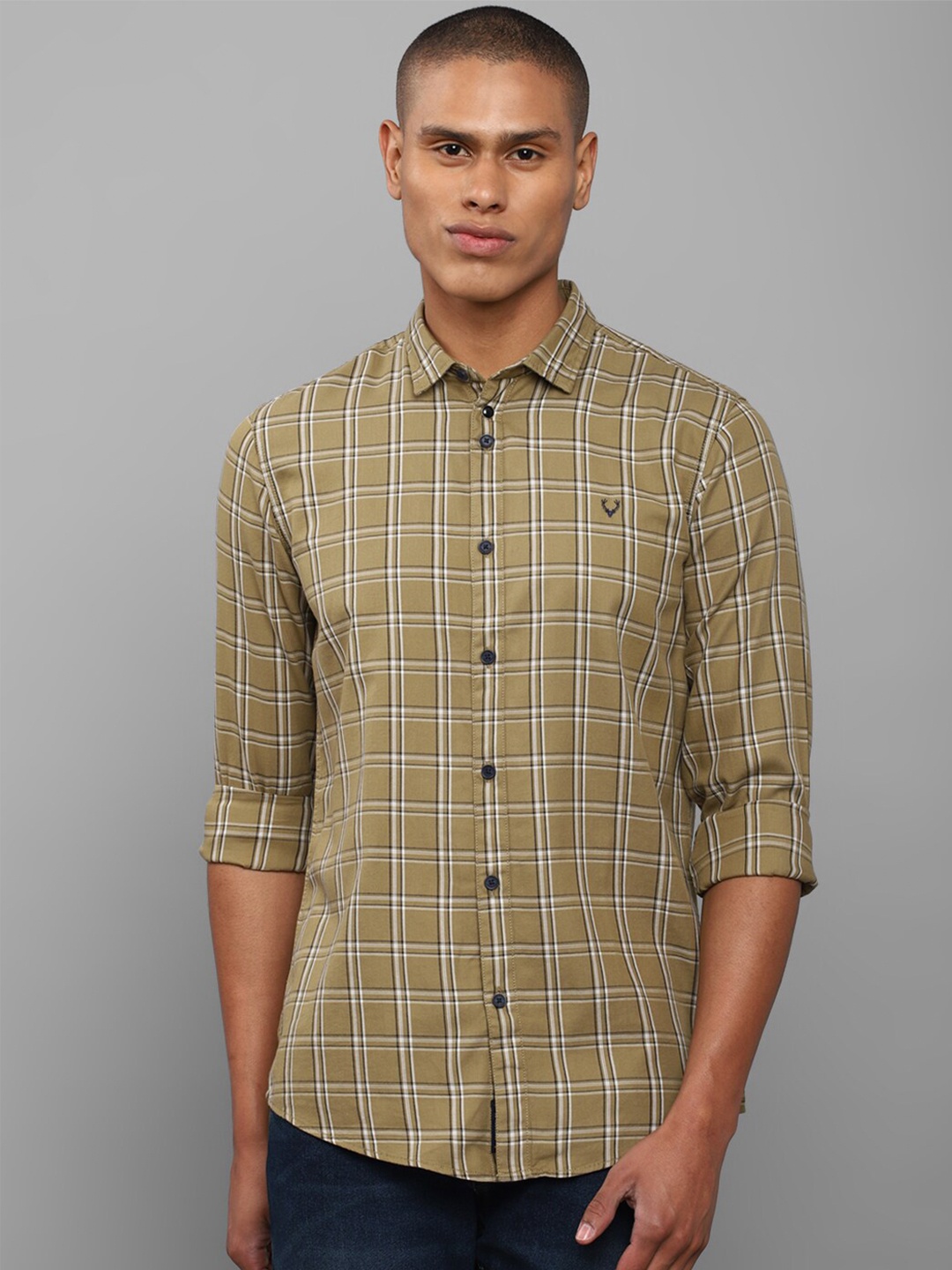 

Allen Solly Sport Men Olive Green Checked Pure Cotton Casual Shirt