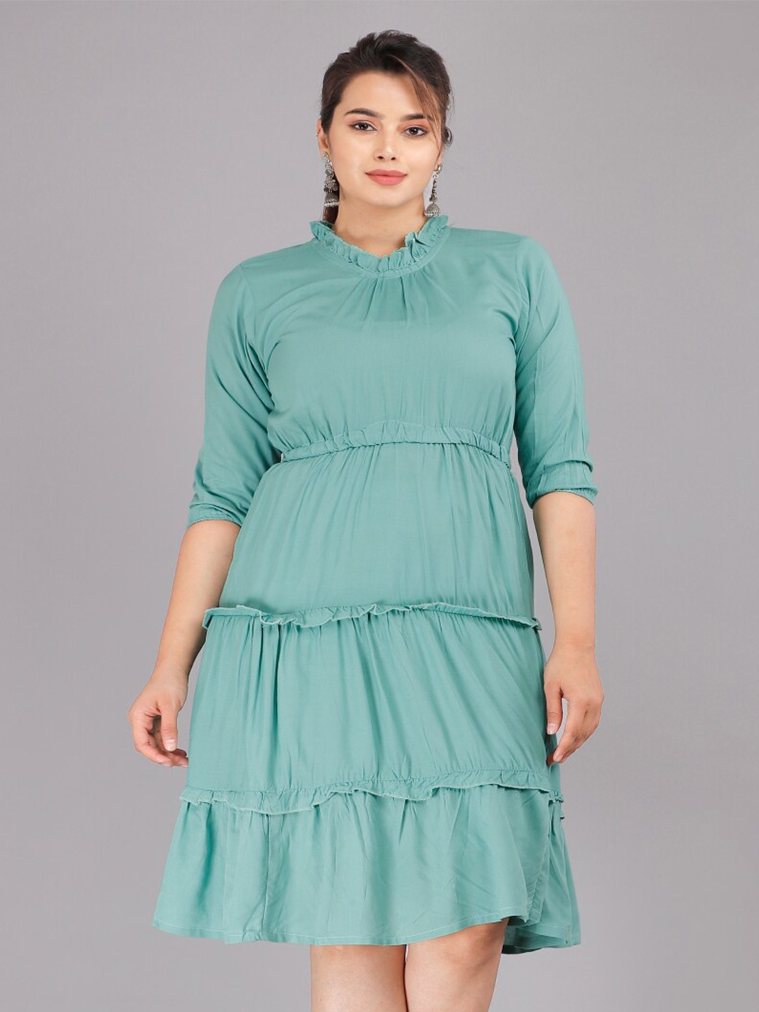 

Vastralay Women Sea Green Fit & Flared Tiered Midi Dress