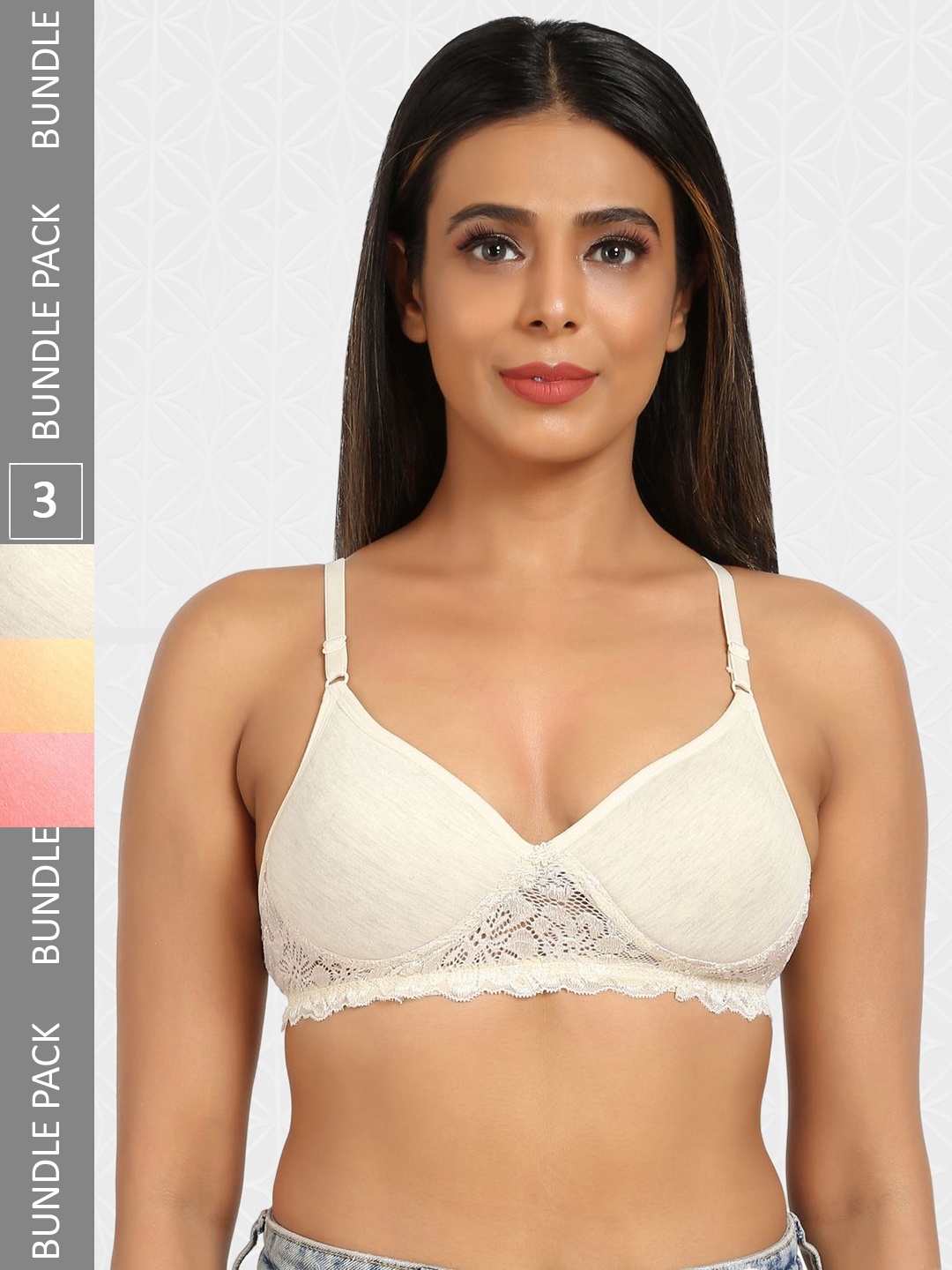 

Designer Bugs Pack of 3 Grey & Pink Bra Lightly Padded