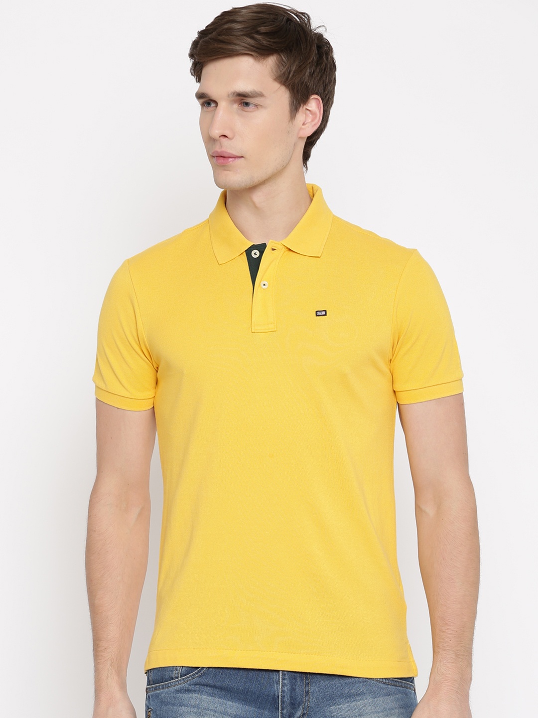 

Arrow Sport Men Yellow Solid Polo Collar T-shirt