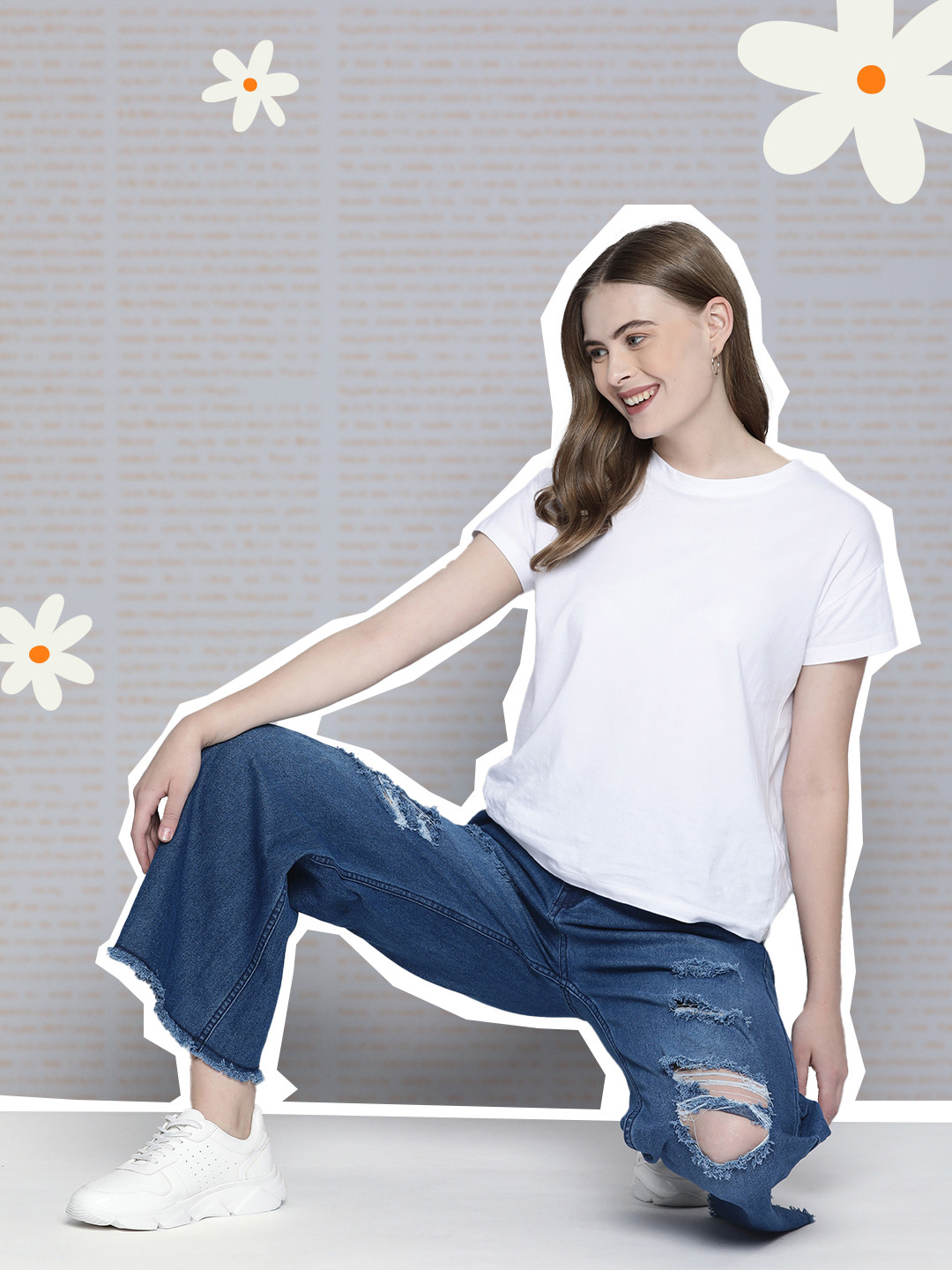 

Mast & Harbour Women Wide Leg Highly Distressed Heavy Fade Acid Wash Stretchable Jeans, Blue