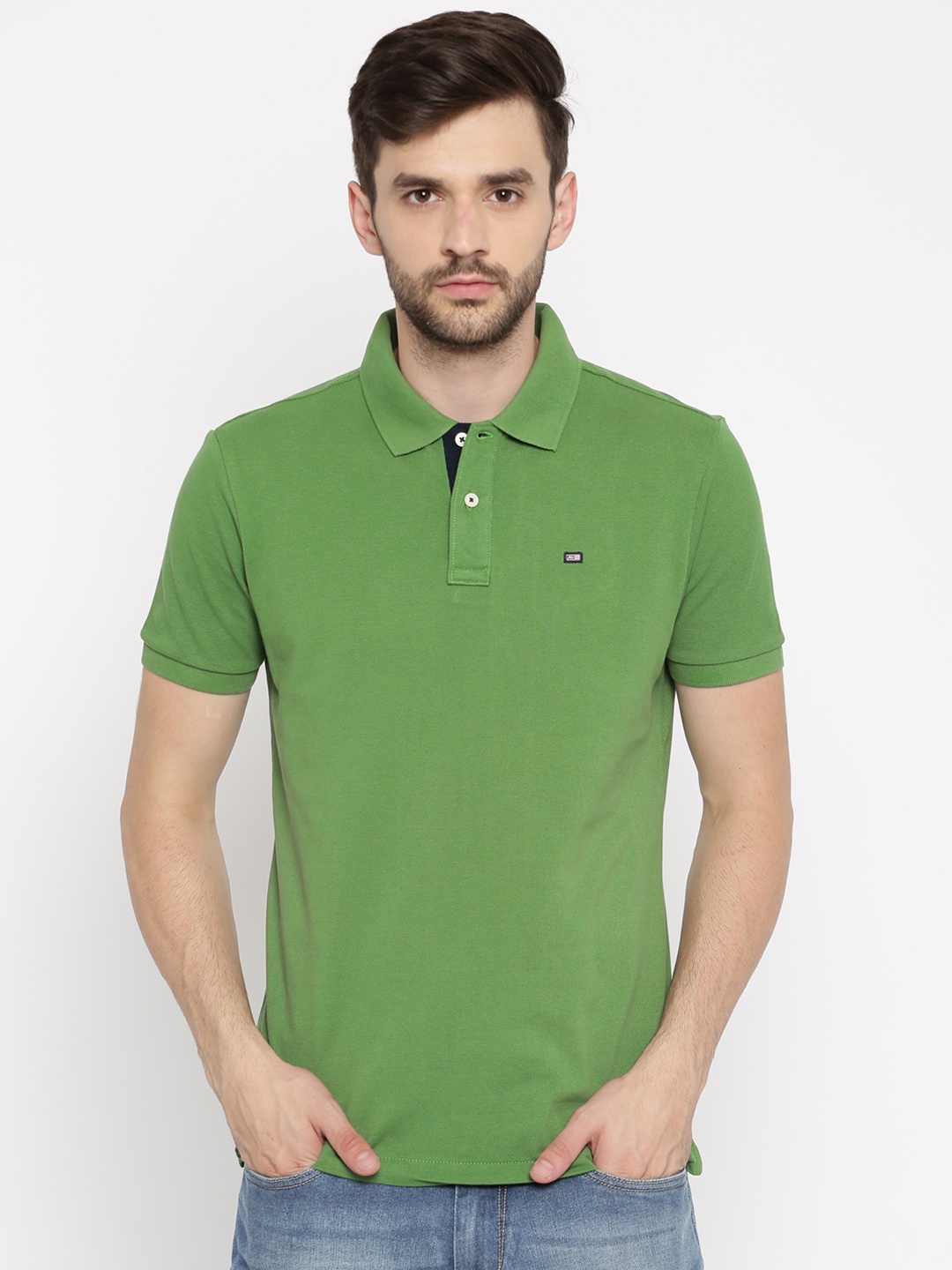 

Arrow Sport Men Green Solid Polo Collar T-shirt