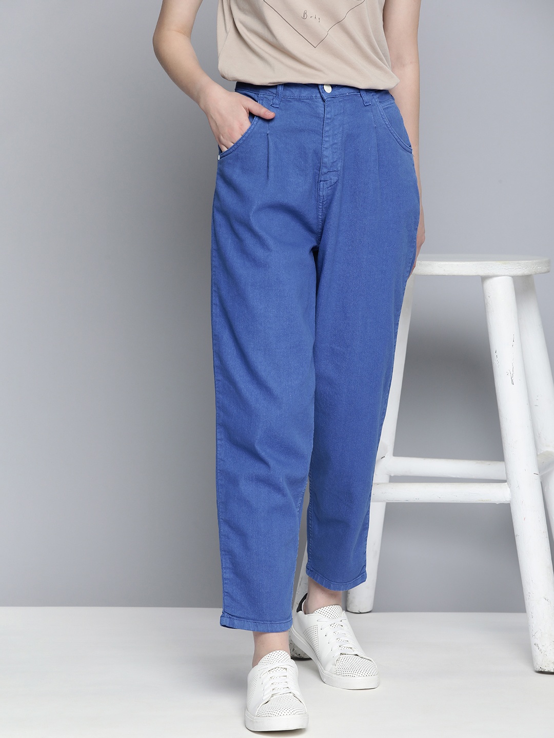 

Mast & Harbour Women High-Rise Slouch Jeans, Blue