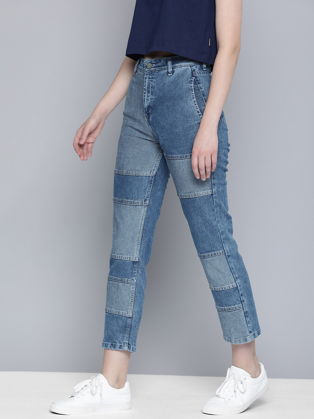 

Mast & Harbour Women Straight Fit Heavy Fade Acid Wash Stretchable Jeans, Blue