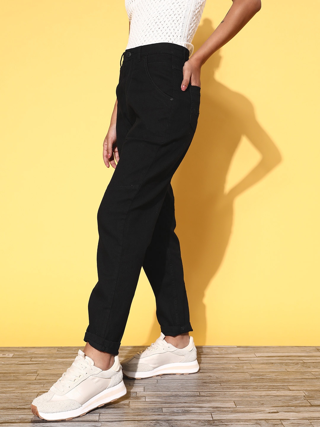

Mast & Harbour Women Boyfriend Fit High-Rise Stretchable Jeans, Black