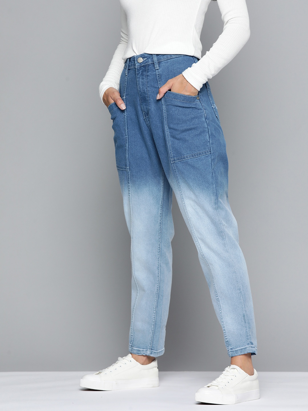 

Mast & Harbour Women Boyfriend Fit Ombre High-Rise Stretchable Jeans, Blue