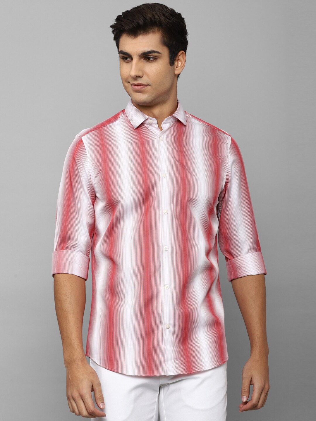 

Louis Philippe Sport Men Red Slim Fit Striped Pure Cotton Casual Shirt