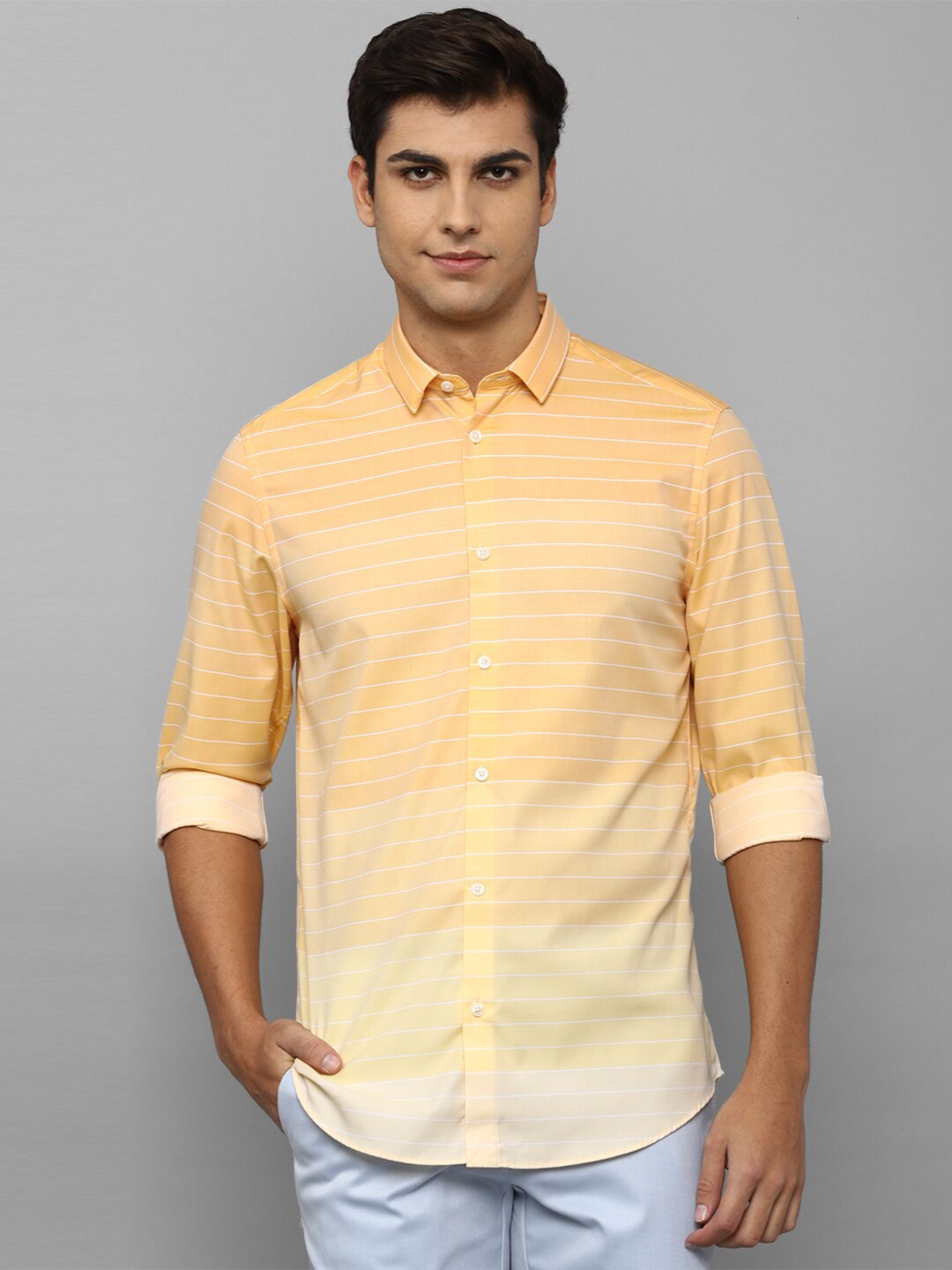 

Louis Philippe Sport Horizontal Stripes Striped Pure Cotton Casual Shirt, Yellow