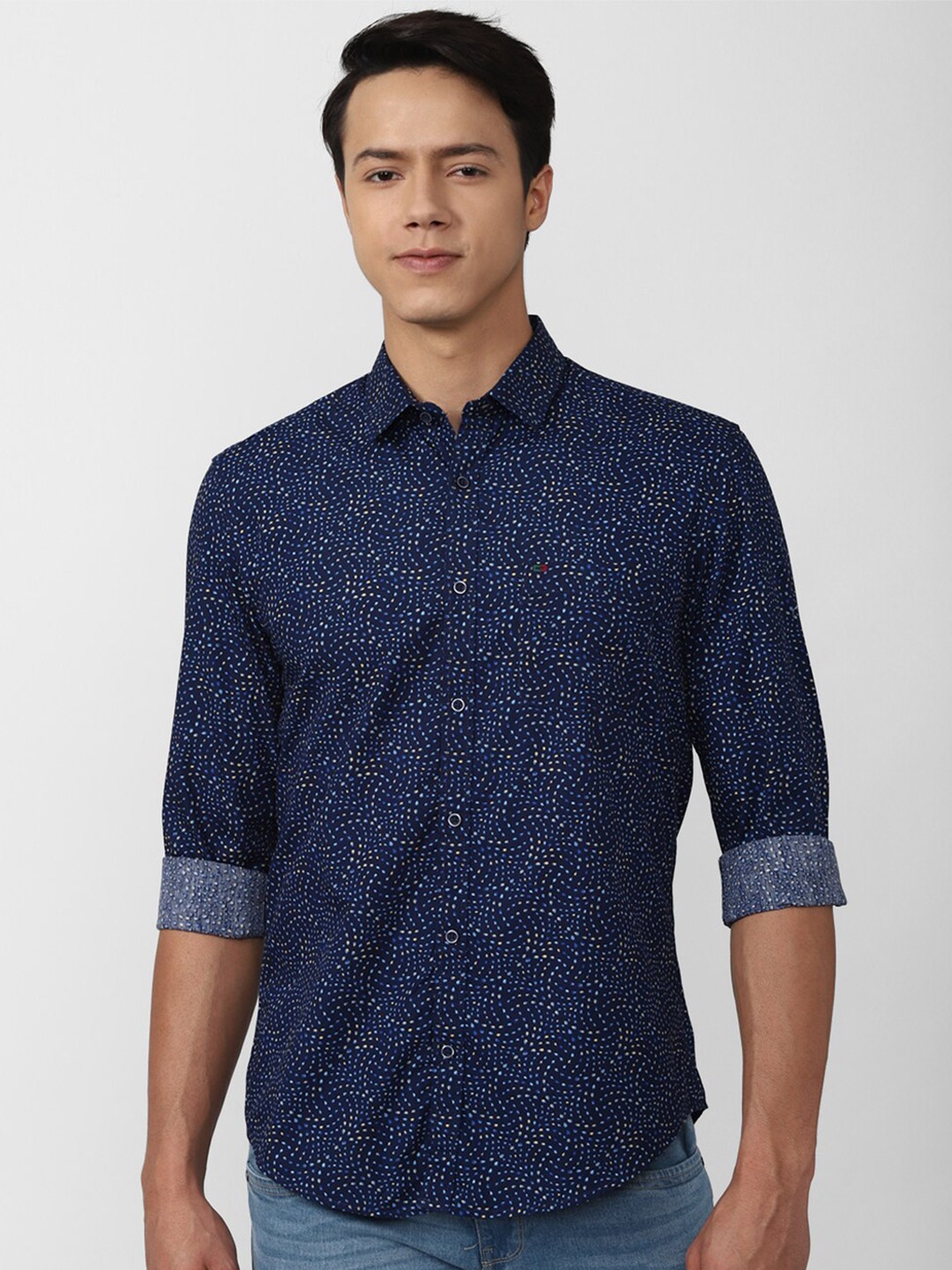 

Peter England Casuals Men Slim Fit Printed Cotton Casual Shirt, Navy blue