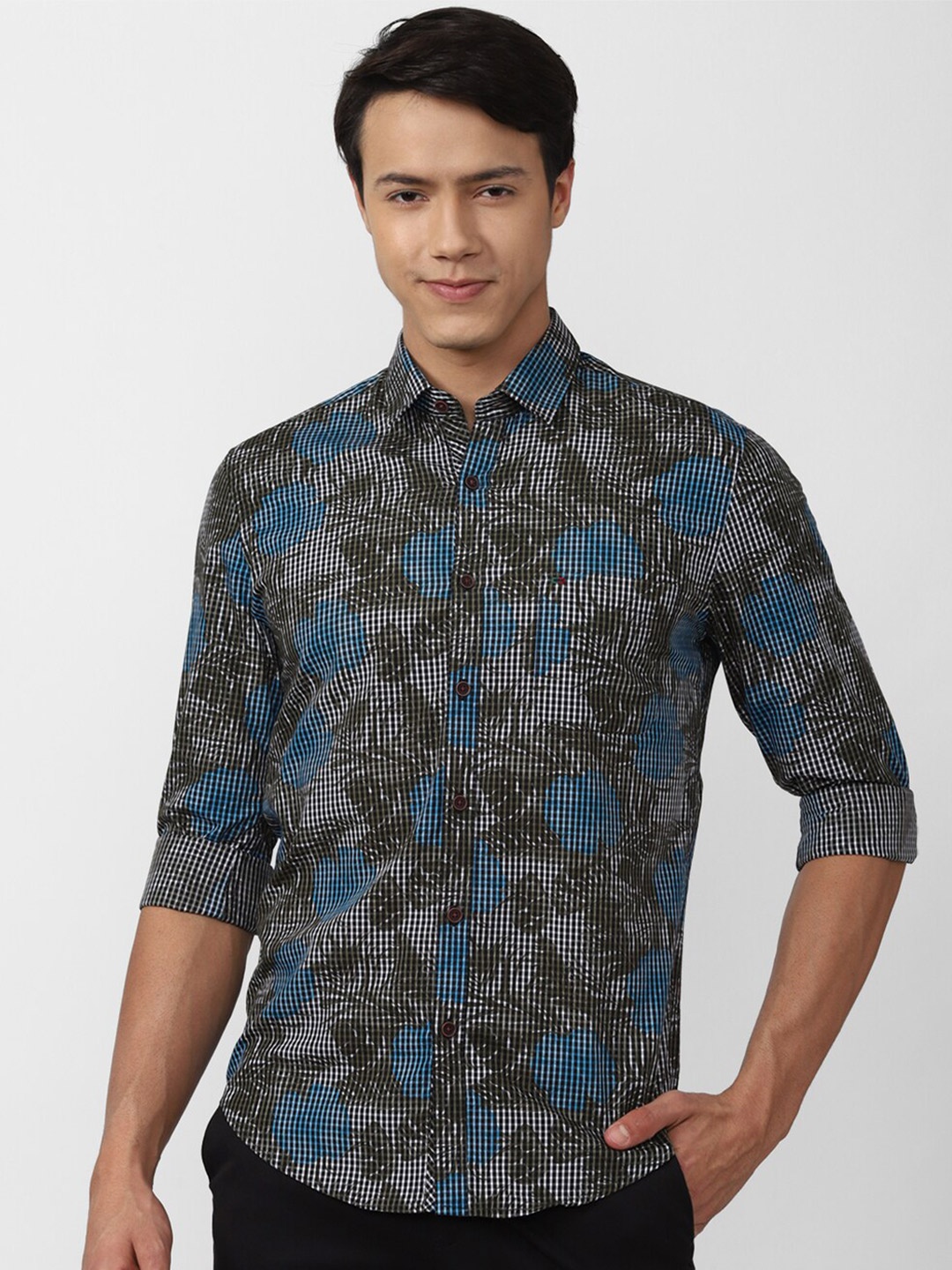 

Peter England Casuals Men Grey Slim Fit Floral Printed Cotton Casual Shirt
