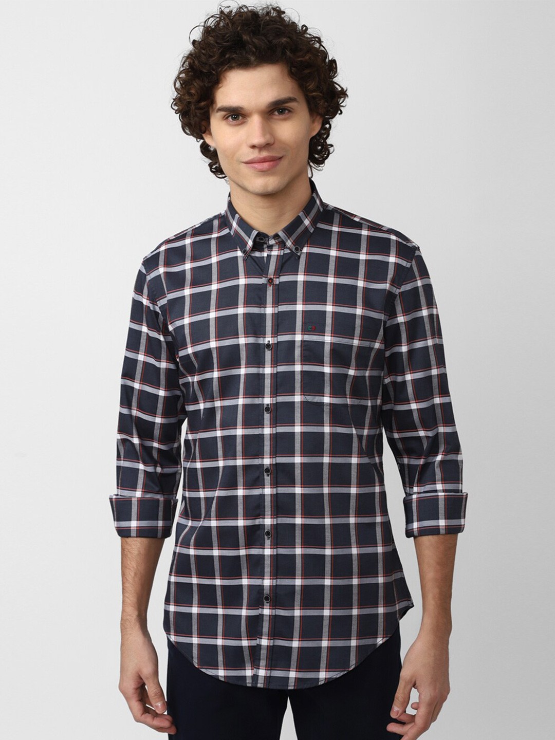 

Peter England Casuals Men Slim Fit Windowpane Checks Checked Casual Shirt, Multi