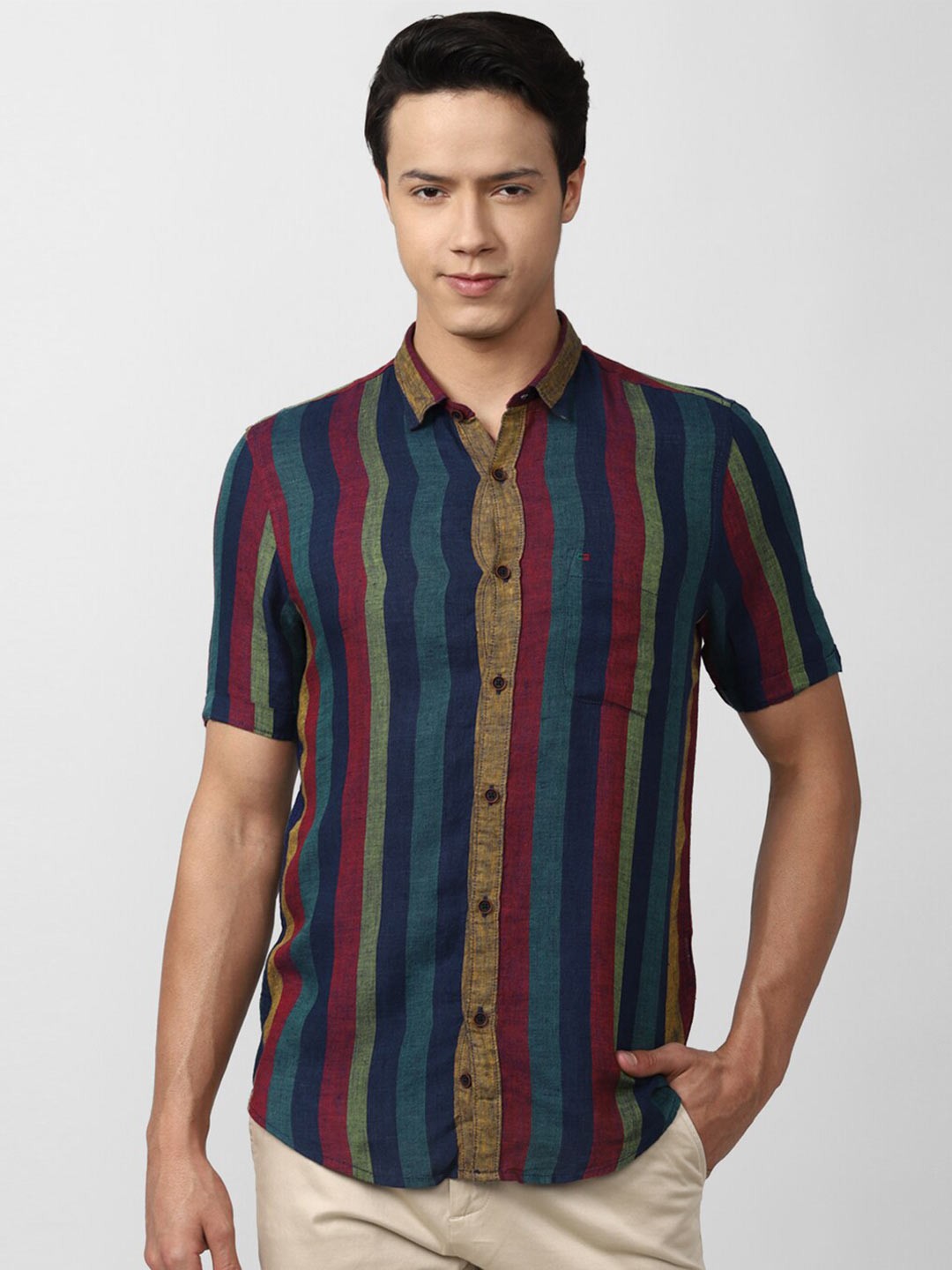 

Peter England Casuals Men Multicoloured Slim Fit Striped Linen Casual Shirt, Multi