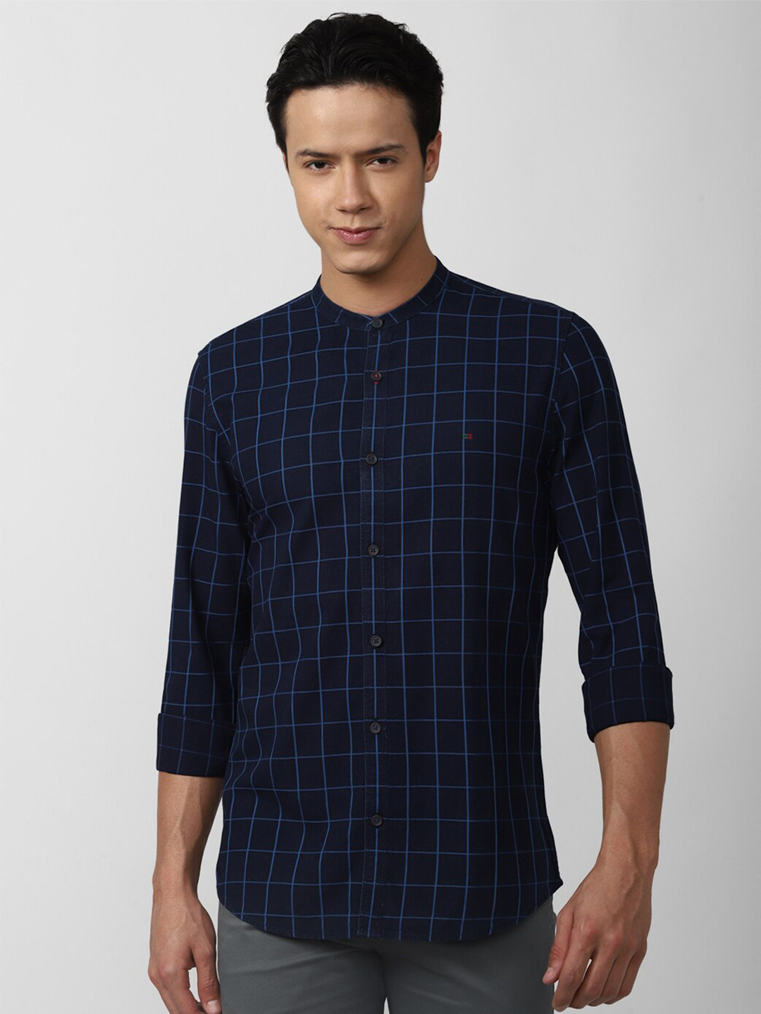 

Peter England Casuals Men Slim Fit Windowpane Checks Checked Cotton Casual Shirt, Navy blue