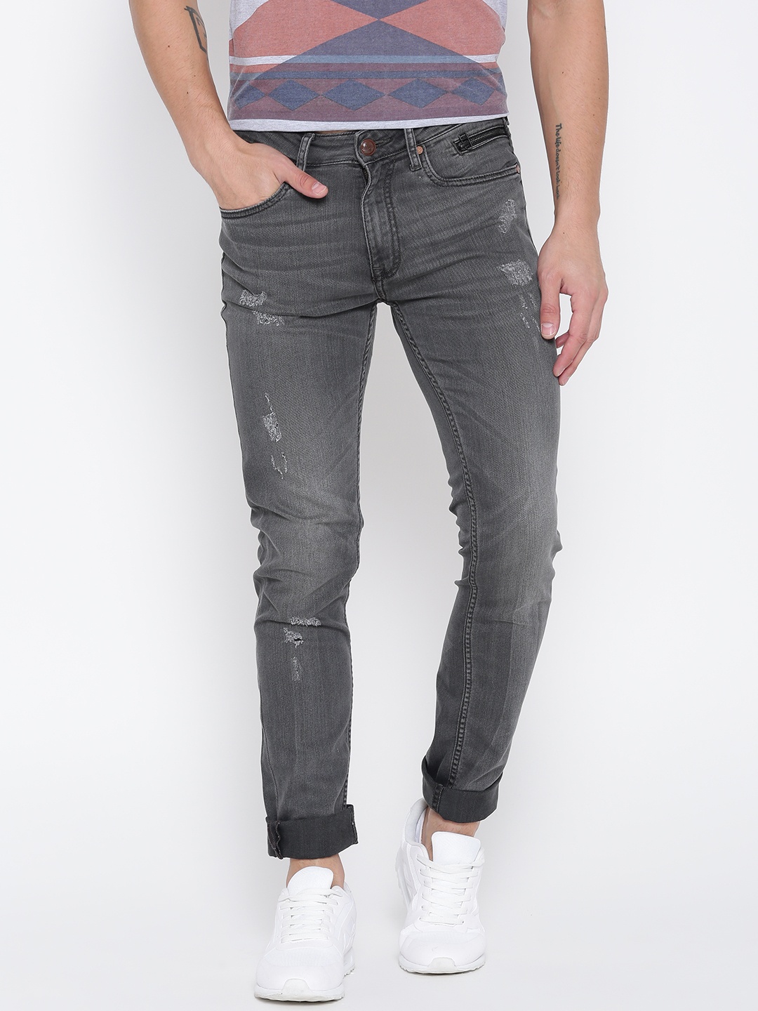 

Ed Hardy Men Grey Super-Slim Fit Mid-Rise Low Distress Stretchable Jeans