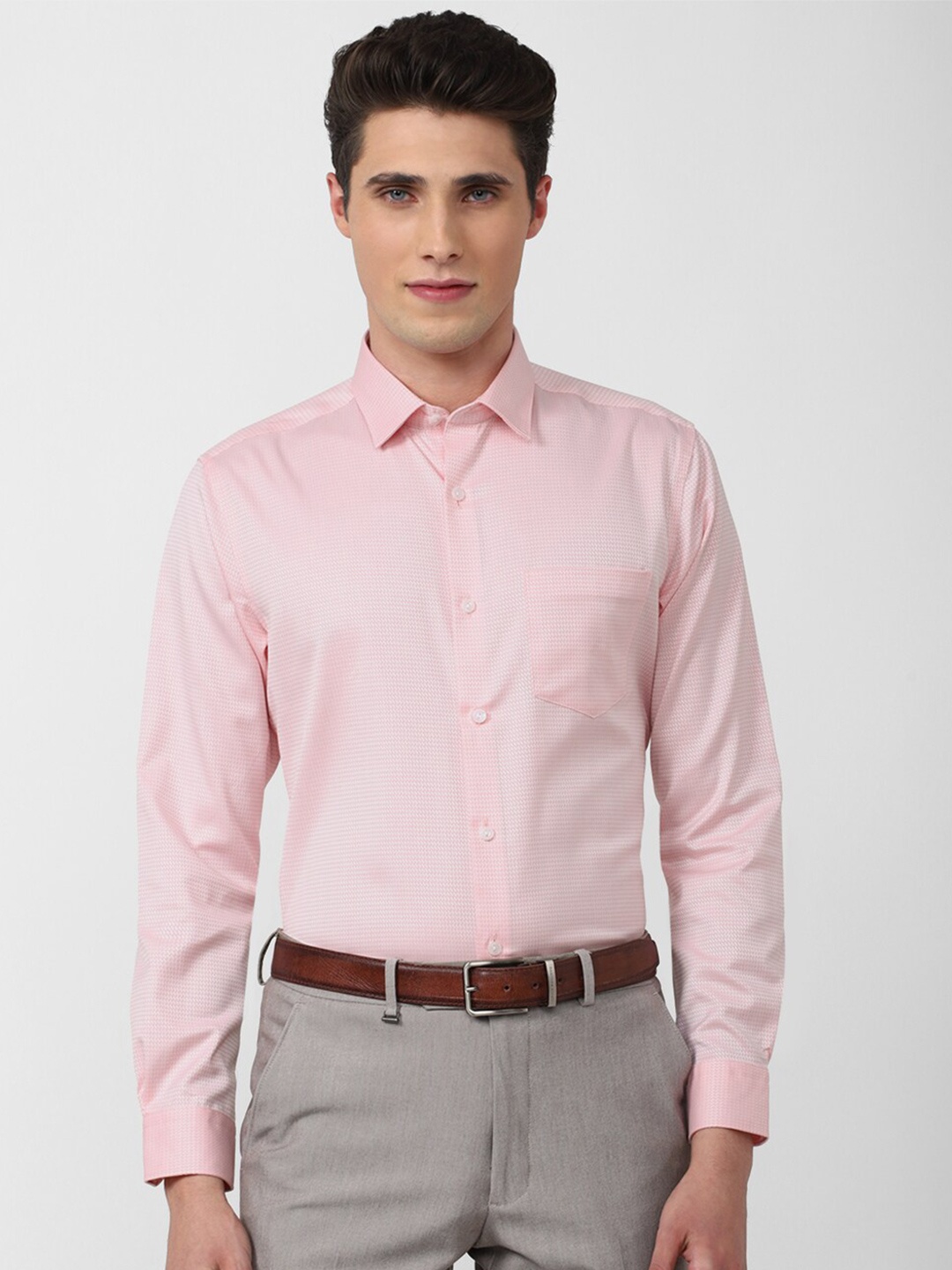 

Peter England Elite Men Pink Printed Cotton Formal Shirt