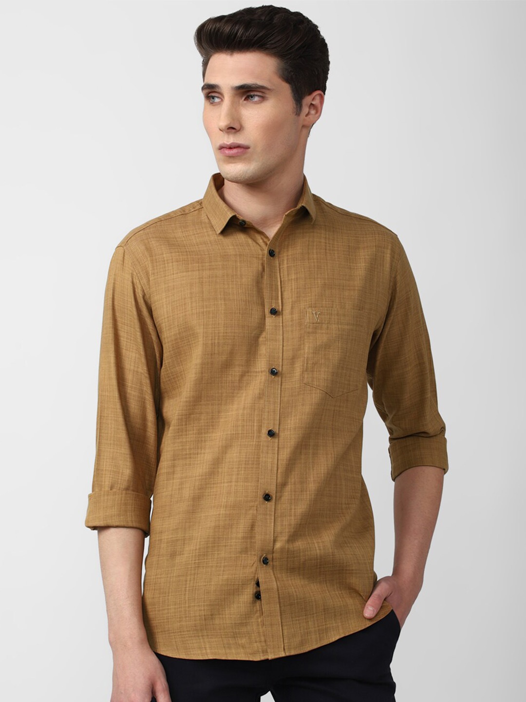 

V Dot Men Khaki Slim Fit Casual Shirt