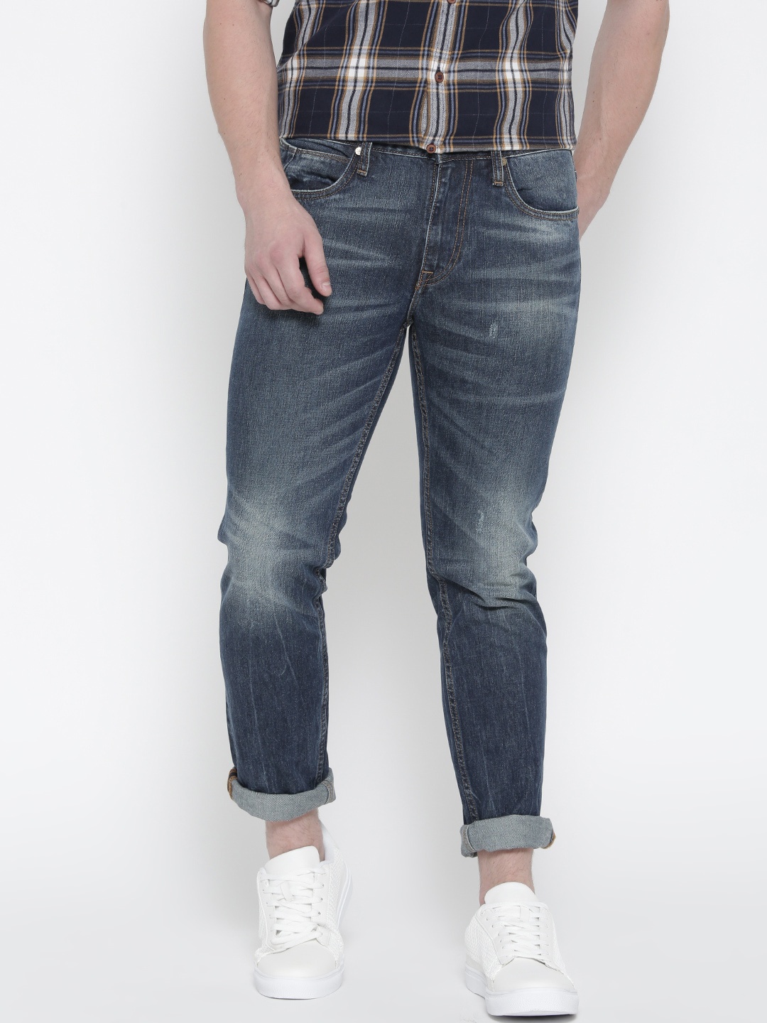 

Ed Hardy Men Blue Mid-Rise Low Distress Jeans