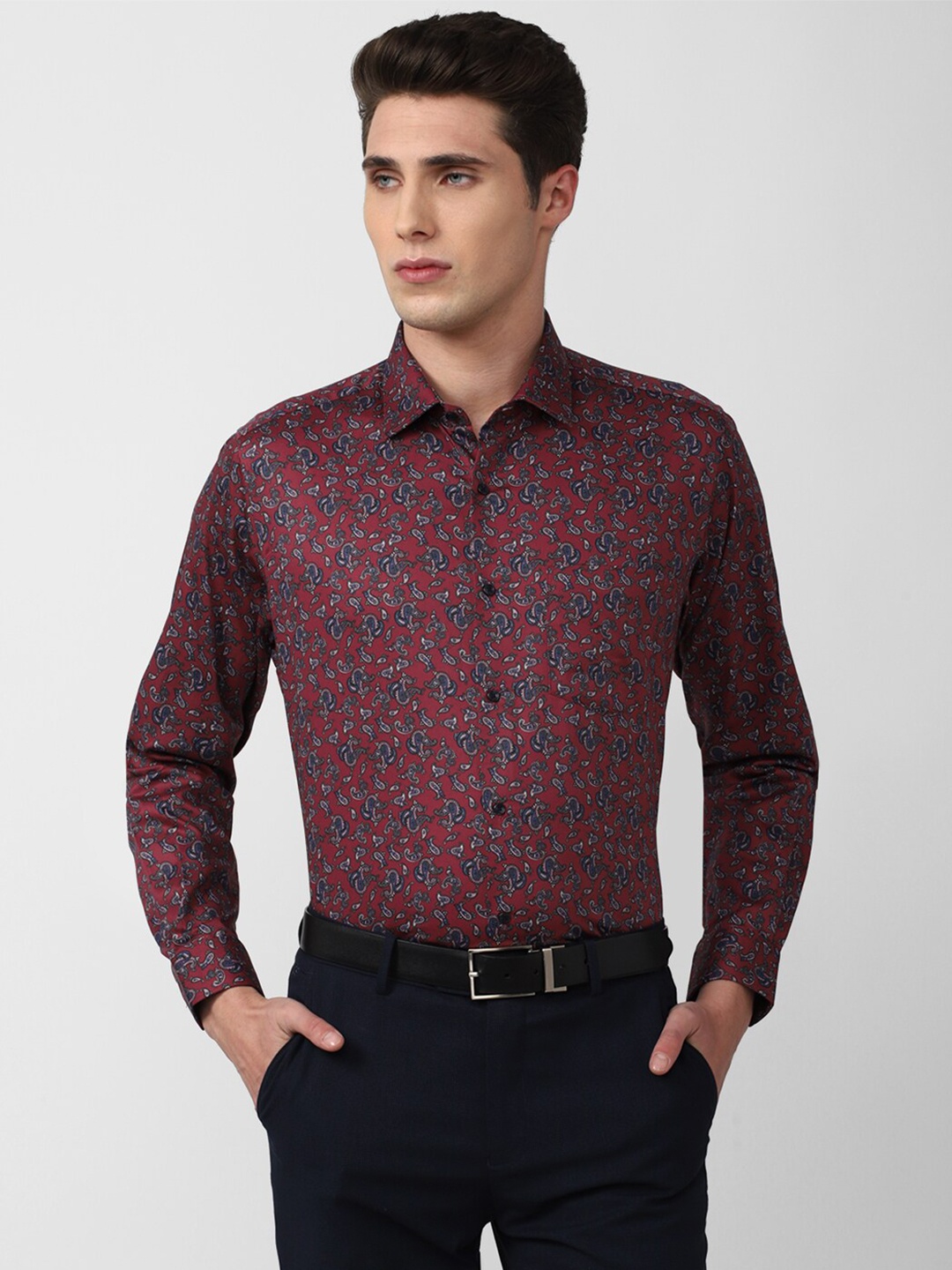 

Van Heusen Men Printed Pure Cotton Formal Shirt, Maroon