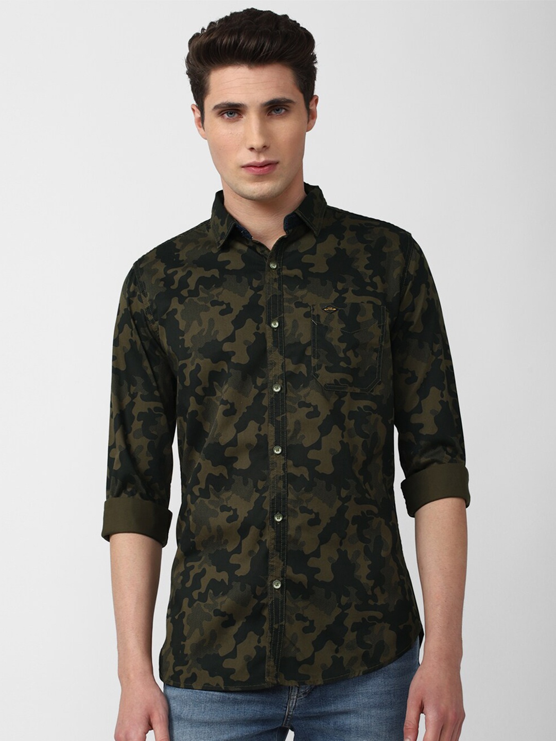 

VAN HEUSEN DENIM LABS Men Slim Fit Printed Pure Cotton Casual Shirt, Green